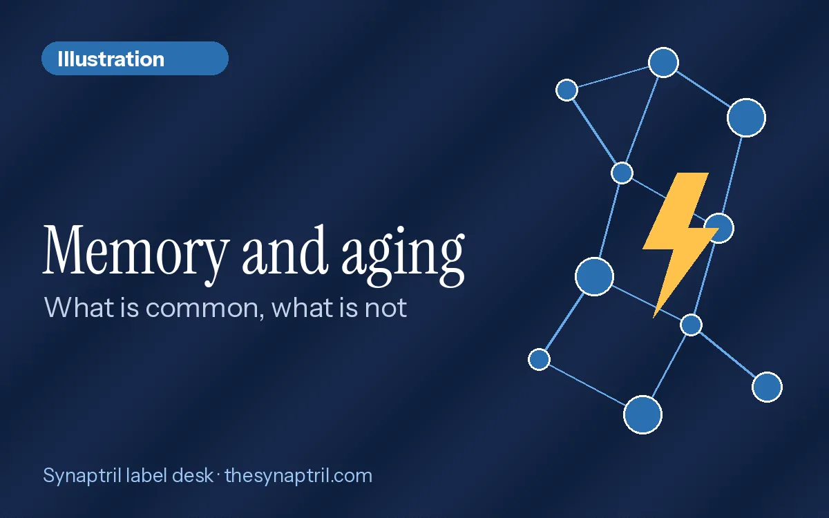 Illustration card titled Memory and aging, with the subtitle What is common, what is not